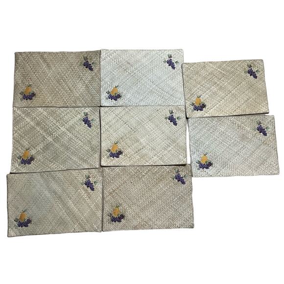 Set of 8 Placemat's Indoor Outdoor Use Hand Woven Natural Grasses & Embroidery - Picture 1 of 9